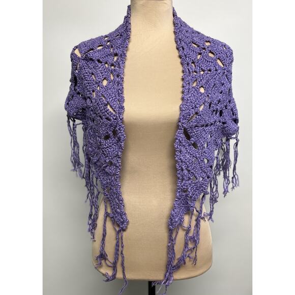 VTG Crocheted Shawl OOAK Handmade Lavender Purple Boho Wrap Hippie Fairy Whimsy - Picture 2 of 12